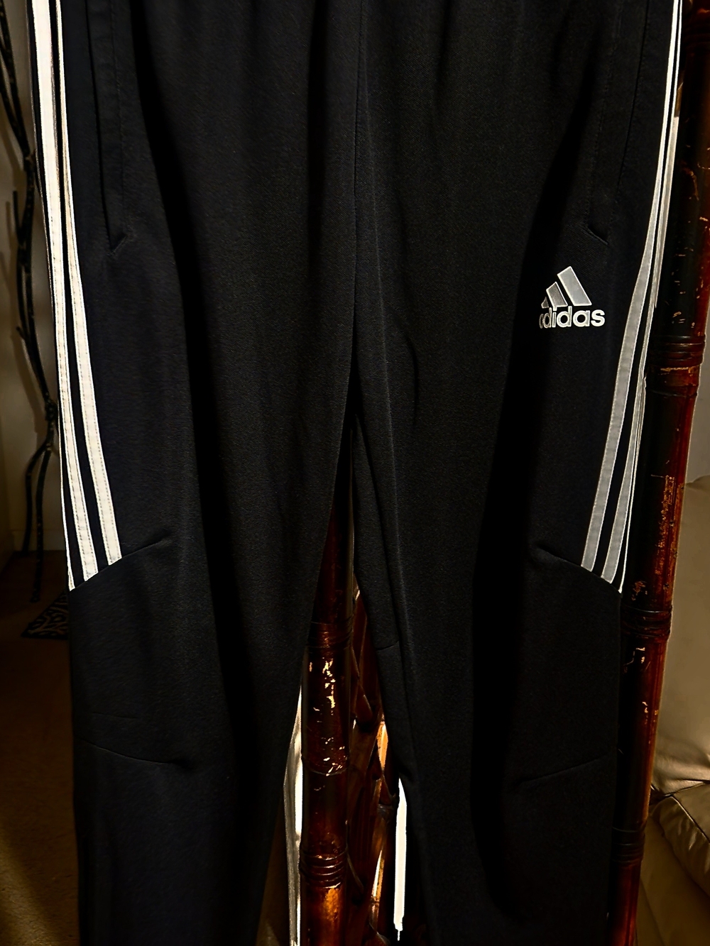 Adidas MENS Black Athletic Track Pants with White Stripes